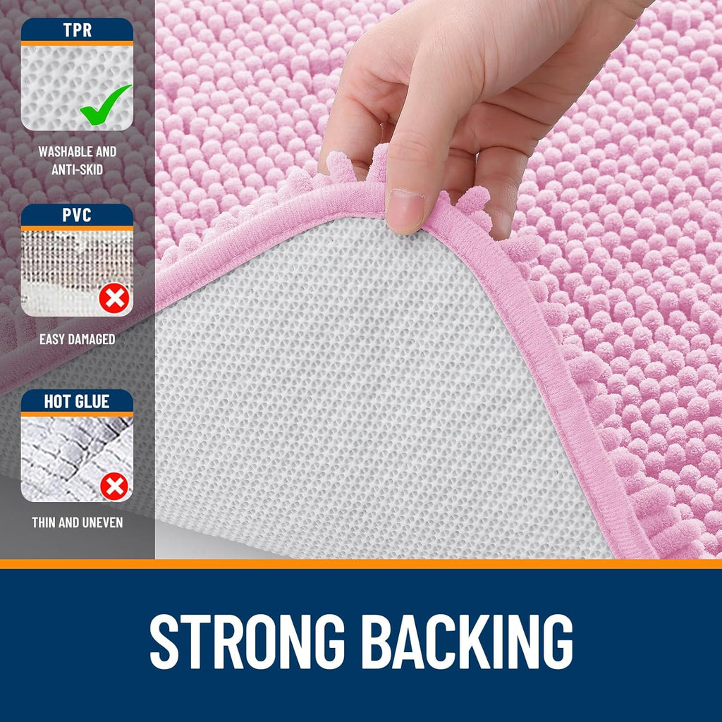 OLANLY U-Shaped Toilet Rugs - Extra Soft Chenille, Quick-Dry, Non-Slip Bath Mat | 24x20, Pink