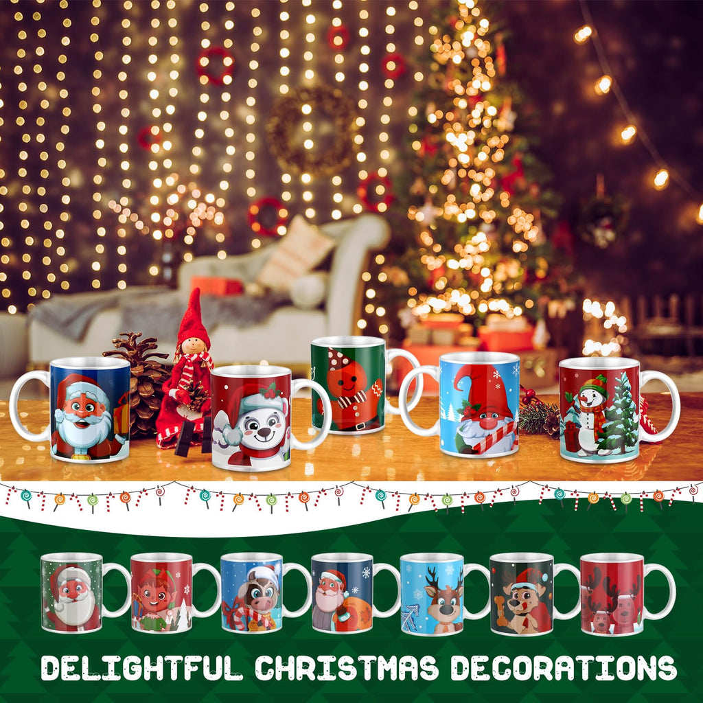 Tioncy Set of 16 Christmas Coffee Mugs Bulk 11 oz Holiday Ceramic Mugs Set with Handles Santa Xmas Tree Snowman Ceramic Coffee for Women Men Christmas Gifts Hot Tea Coffee