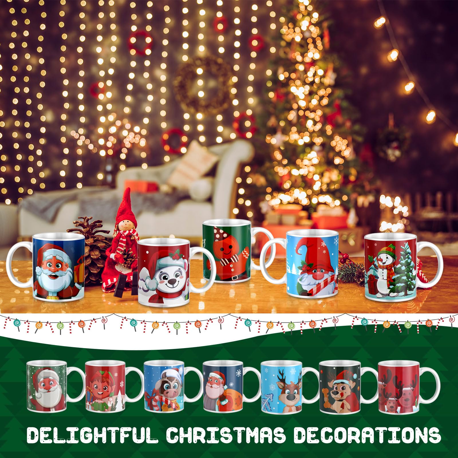 Tioncy Set of 16 Christmas Coffee Mugs Bulk 11 oz Holiday Ceramic Mugs Set with Handles Santa Xmas Tree Snowman Ceramic Coffee for Women Men Christmas Gifts Hot Tea Coffee
