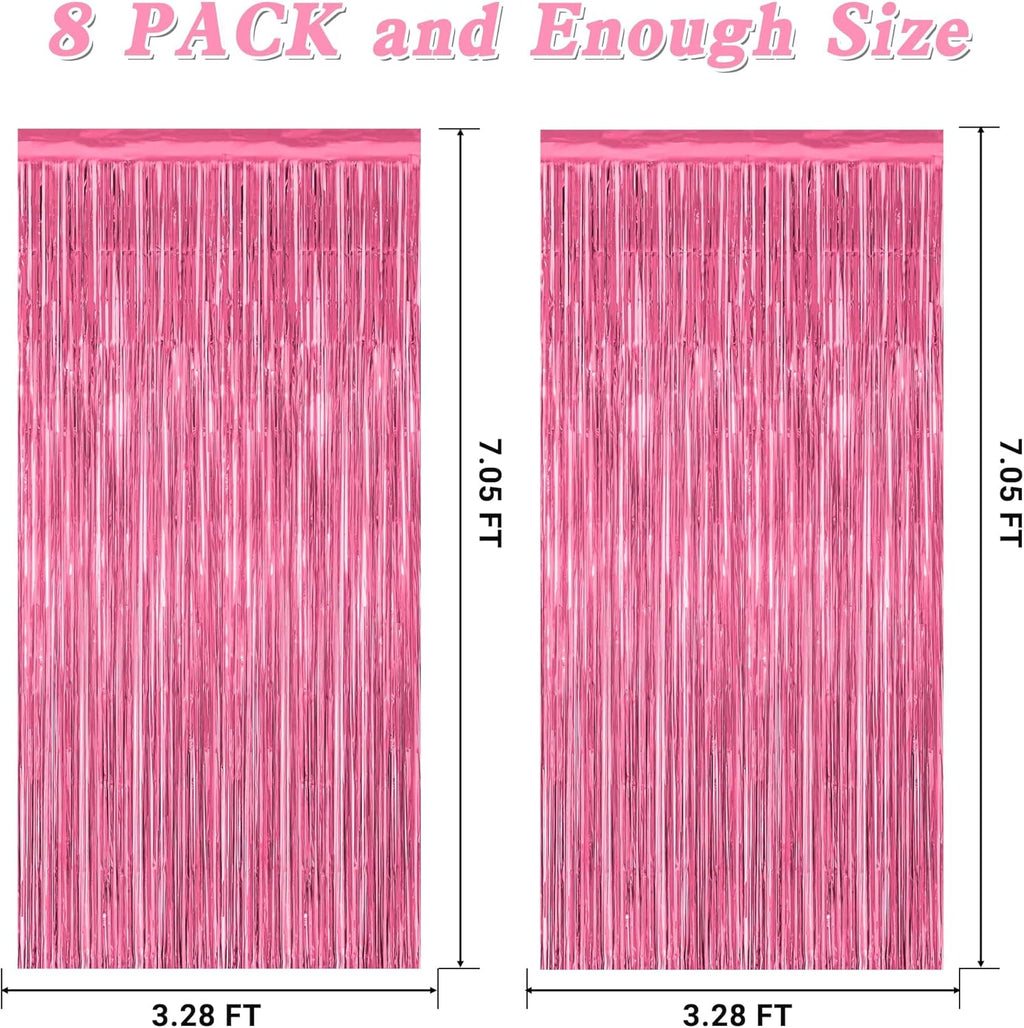 Skiennix Pink Backdrop - 8 Pack Metallic Foil Curtains for Birthday & Valentine's Day | 3.28 FT x 7.05 FT