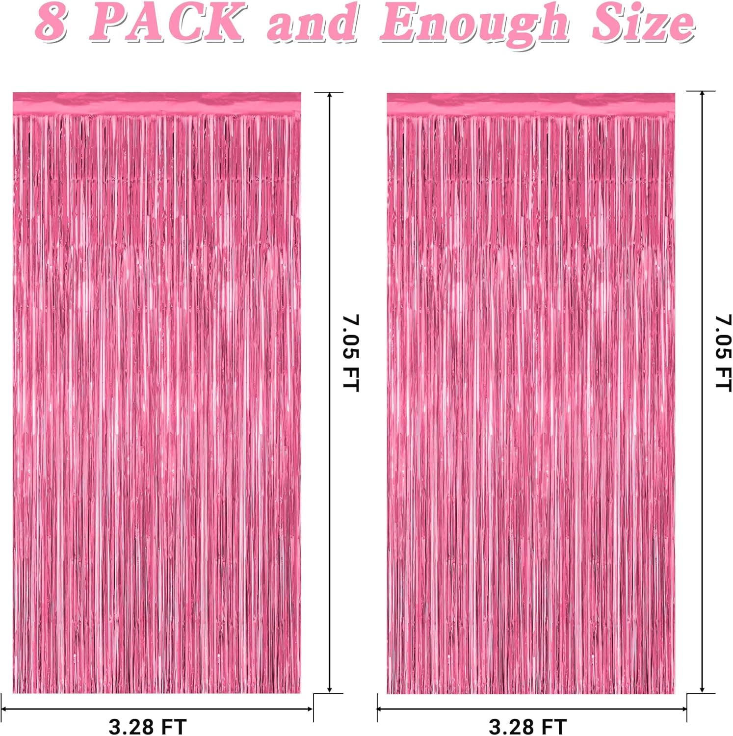 Skiennix Pink Backdrop - 8 Pack Metallic Foil Curtains for Birthday & Valentine's Day | 3.28 FT x 7.05 FT