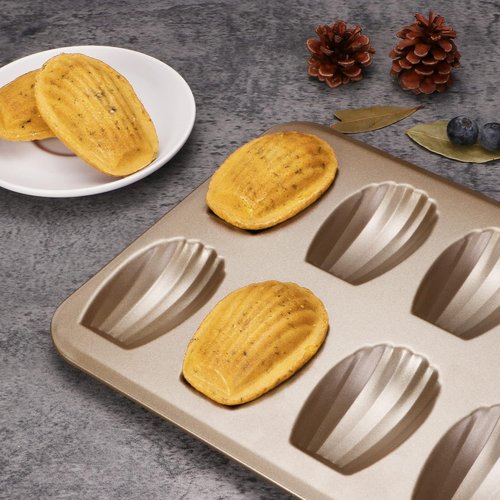 HONGBAKE Nonstick Madeleine Pan - 2 Pack 12-Cavity Heavy Duty Baking Trays | Champagne Gold Finish