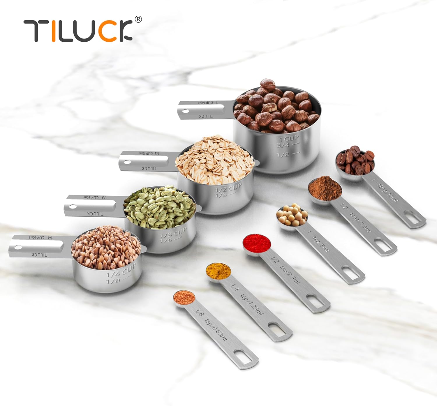 TILUCK Stainless Steel Measuring Cups & Spoons Set - Essential Kitchen Gadgets for Cooking & Baking (10 Pieces)