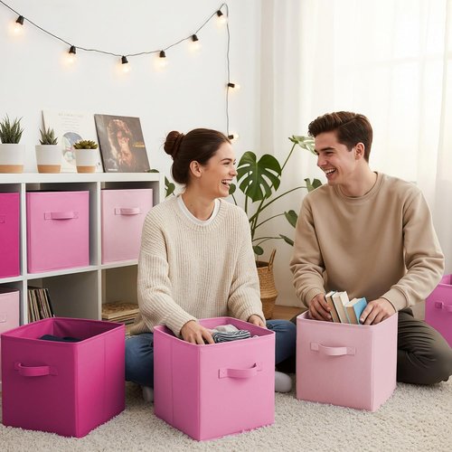 Granny Says 11-Inch Cube Storage Bins - Fabric Collapsible Organizers with Handles | Pink Gradient, 8-Pack