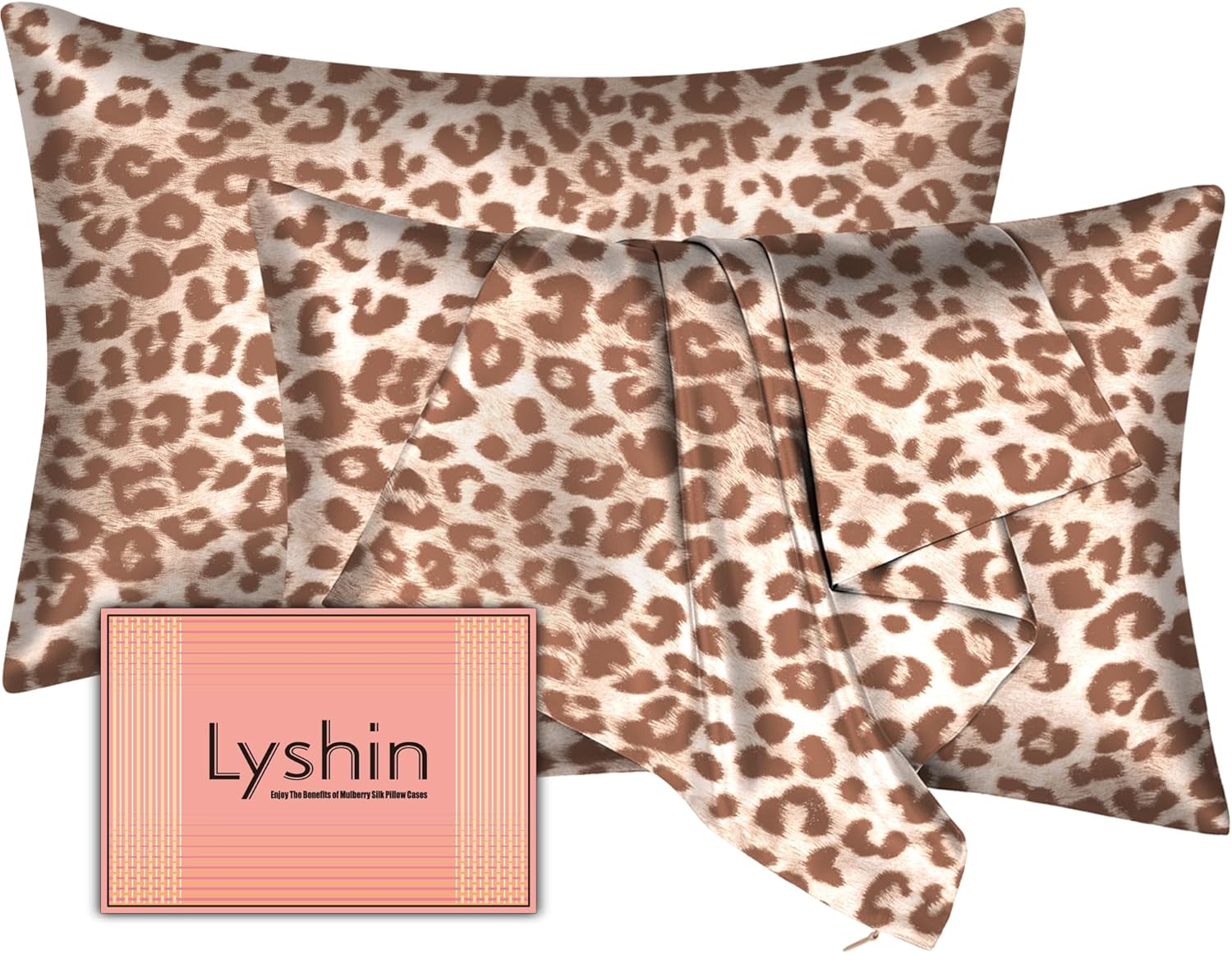 Skiennix Mulberry Silk Pillowcases - King Size 2-Pack with Hidden Zipper | Soft, Breathable Cooling for Hair & Skin - Leopard Beige