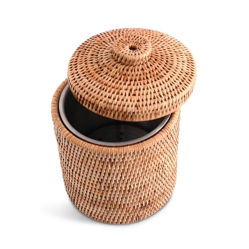 Vagabond House Rattan Wicker Ice Bucket: Durable, Double Wall, Stainless Lined, Boho Style Beach Essentials for Outdoor Use, Perfect for Beach House