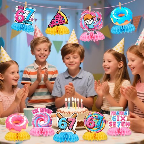 9Pcs 67 Honeycomb Table Centerpieces, 6 7 Birthday Decorations, 67 Meme Themed Birthday Decorations Set, Party Decoration Supplies