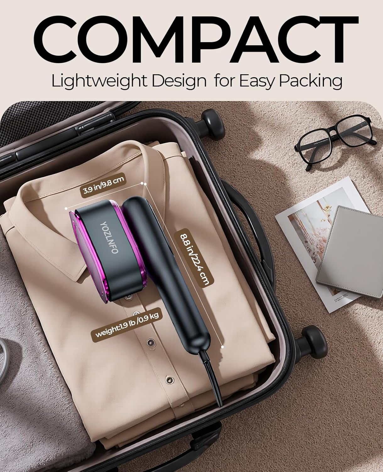 Skiennix Portable Travel Steamer - 2-in-1 Mini Handheld Iron with Fast 15s Heat Up - Purple Pink Color
