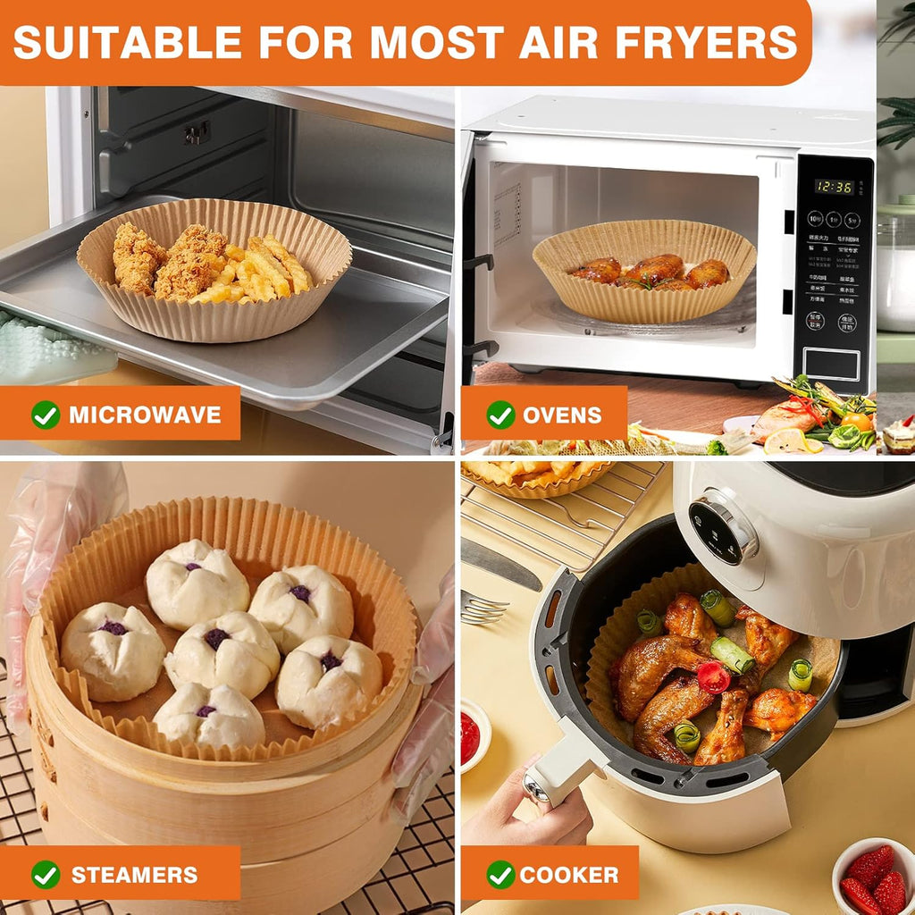 Vailnd Disposable Air Fryer Paper Liners - 100 Pcs Oil-Proof Round Baking Paper for 8-12 QT Air Fryers | 9 Inch Size