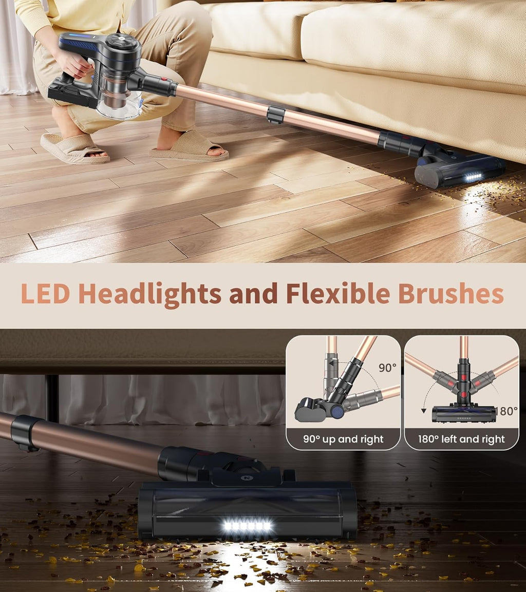 NADALY Cordless Vacuum Cleaner - 500W 40KPA Stick Vacuum with 45 Min Runtime | Anti-Tangle Design, 1.5L Dust Cup
