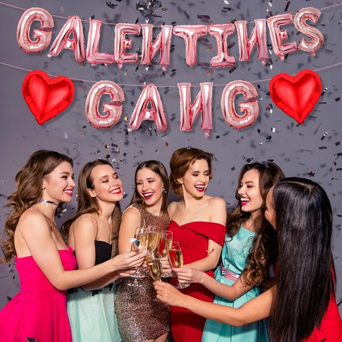 Happy Galentines Day Balloons Decorations, 16 Inch Red Pink GALENTINES GANG Banner Heart Shape Foil Balloons for Girls Birthday Engagement Party Valentines Day Decorations