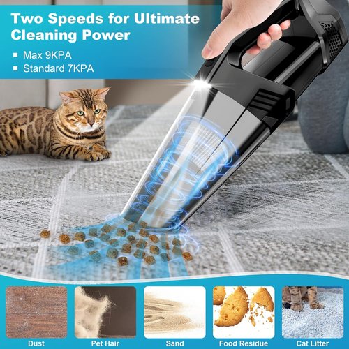 Blestan Handheld Vacuum - Cordless Portable Car Vacuum with LED Light & High Power Suction | Lightweight Rechargeable for Home & Office, Black