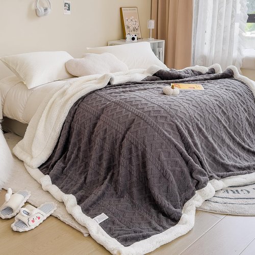 Sherpa Blanket for Bed Full Size - Fleece Soft Cozy Fuzzy Blankets Thick Warm for Winter and All Seasons (Dark Grey, Full(80"x90"))