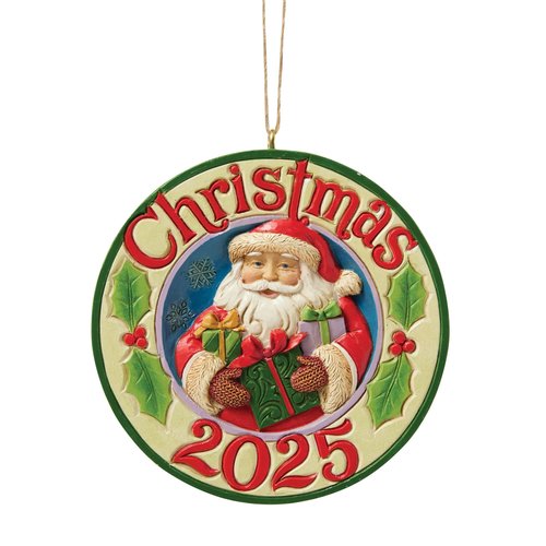 Enesco Jim Shore Heartwood Creek Santa with Gifts Annual 2025 Dated Hanging Ornament, 3 Inch, Multicolor