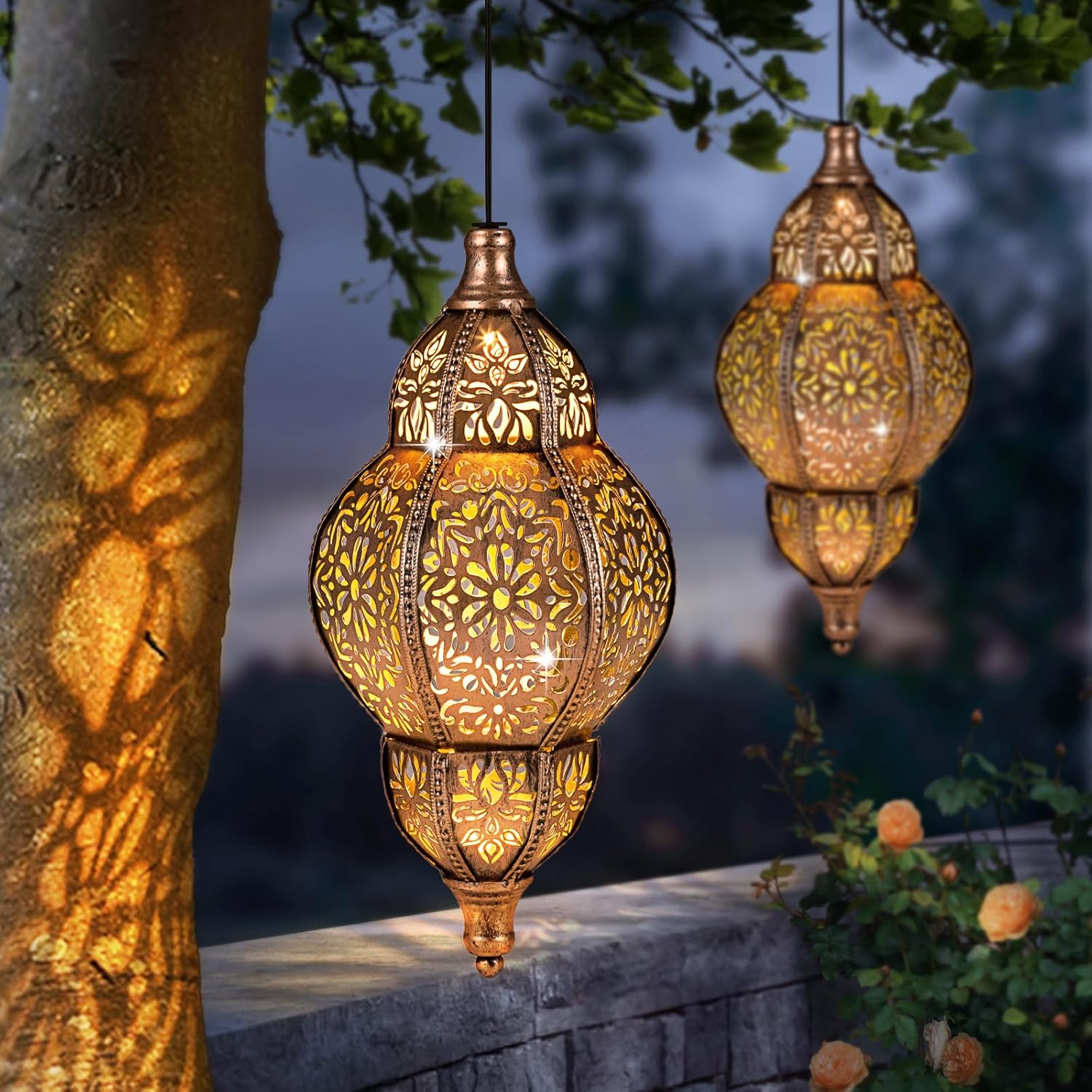 Skiennix Solar Lanterns - Waterproof Hanging Garden Lights | Unique Moroccan Decor for Outdoor Spaces