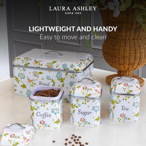 Laura Ashley Canister Set - Elegant 3-Piece Elveden White Design for Kitchen Storage