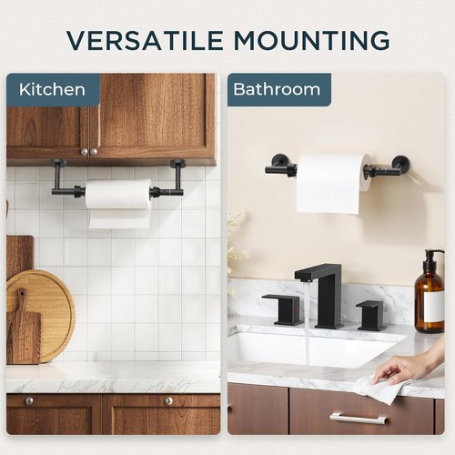 FORIOUS Paper Towel Holder - Wall Mounted SUS304 Design | One-Handed Tear Mechanism, Matte Black