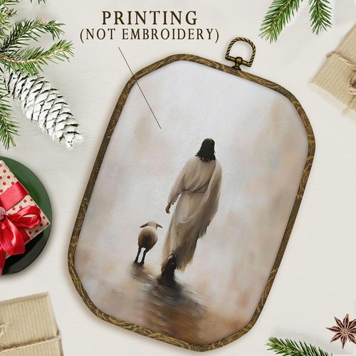**nvucamd Christian Wall Art - Vintage Jesus and the Lost Lamb Framed Canvas Print | 10.2x7 Inches**