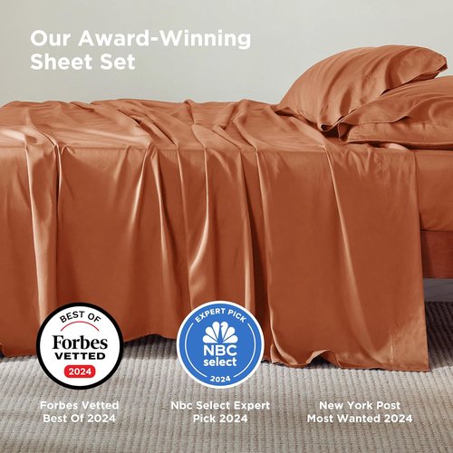 Bedsure King Size Sheets Set - Cooling Rayon Bamboo Sheets for Hot Sleepers | Soft & Breathable, Deep Pocket Up to 16 Inches, Burnt Orange