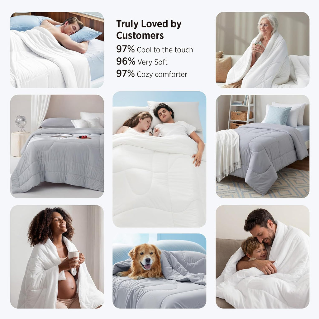Bedsure Cooling Comforter - Lightweight Queen Size Blanket with Dual-Sided Cool Tech | Soft Grey, 88x88 Inches