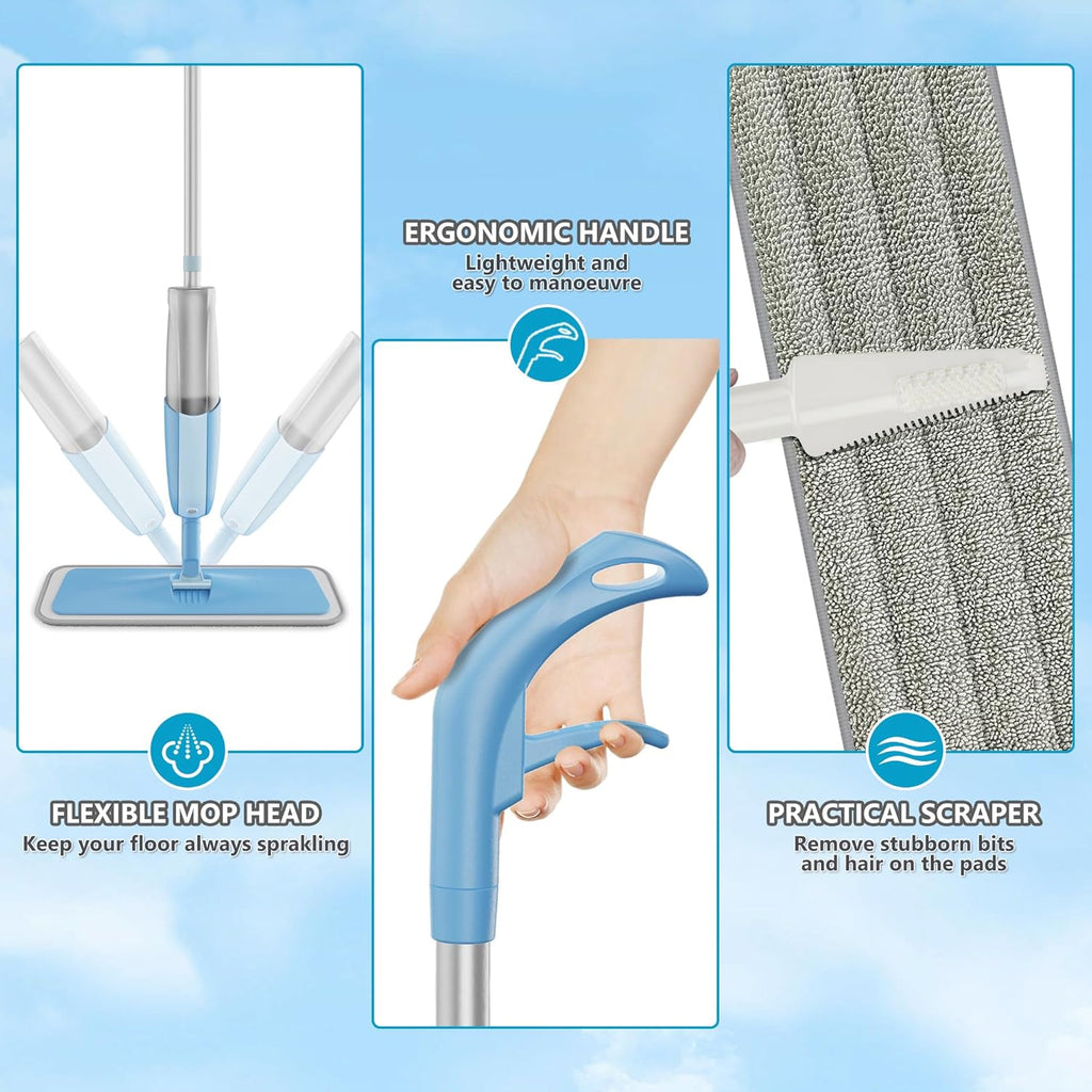 MEXERRIS Floor Mop - Spray Wet Mop for Hardwood Cleaning with 3 Washable Pads | Versatile for Wood, Laminate & Tile
