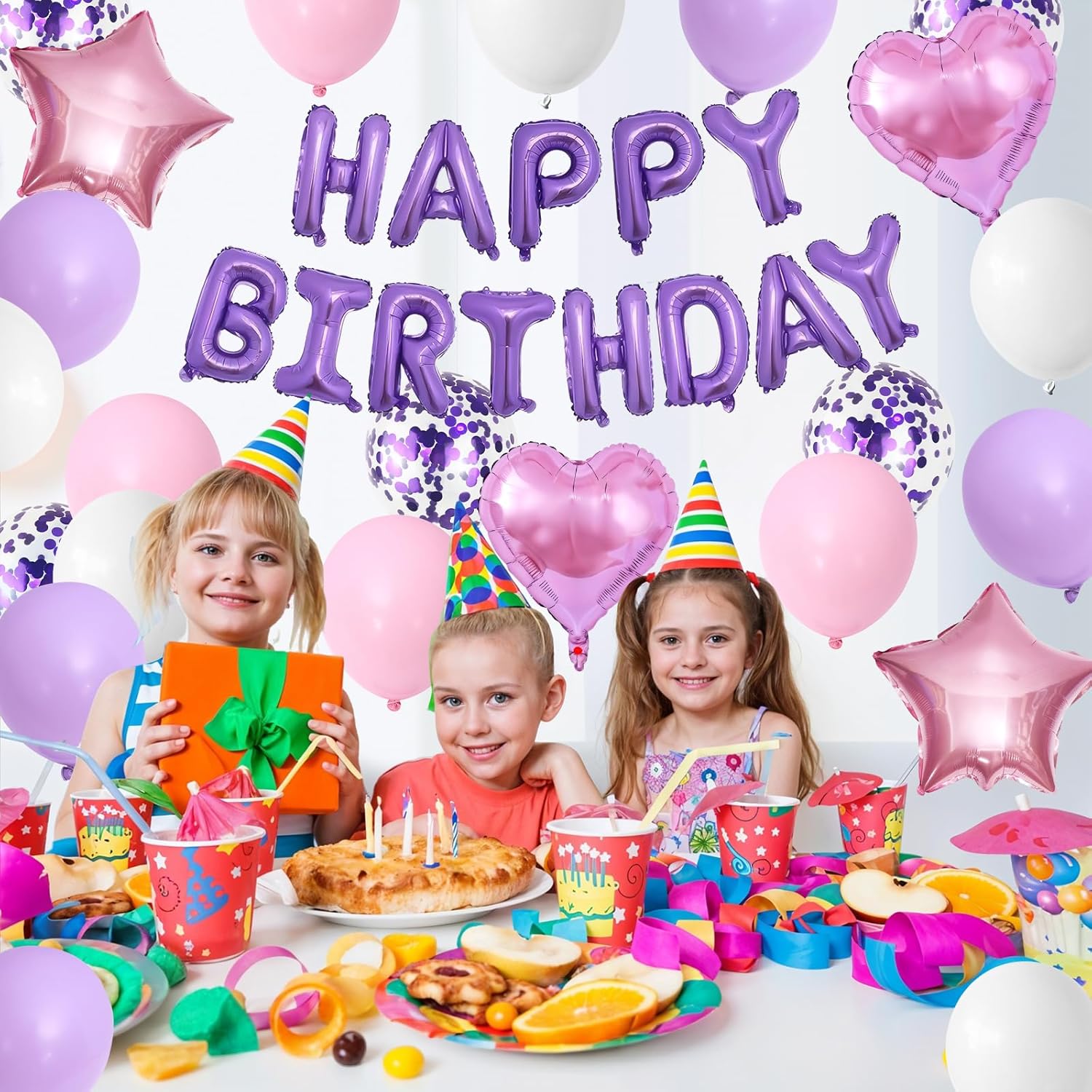 Regine Switzerland Pink & Purple Birthday Decorations - Balloons & Banner Set for Girls & Kids