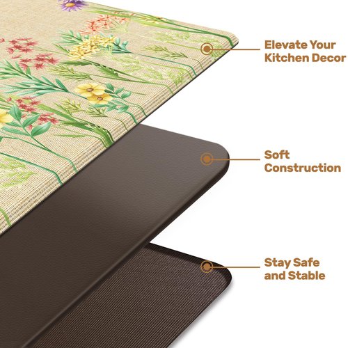 DailyCuddles Kitchen Mats for Floor, 2-Piece Anti-Fatigue Waterproof Kitchen Rugs for Apartment Decor, Easy-Clean Standing Mat with Non-Slip Back for Home, Office, Laundry (17.3"×47" +17.3"×30")