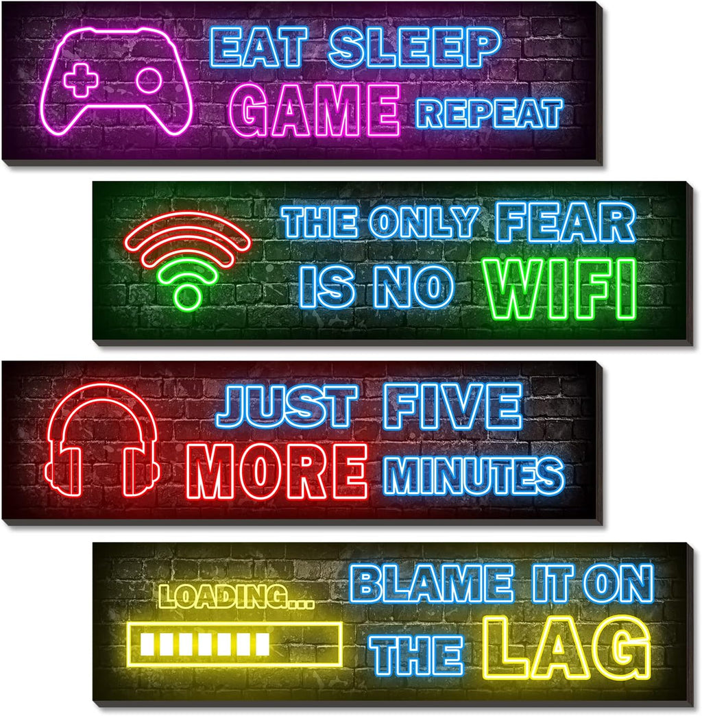 Skiennix Neon Gaming Posters - 4 Pcs Set for Teen Boys Room Decor | Vibrant Wall Art for Bedrooms