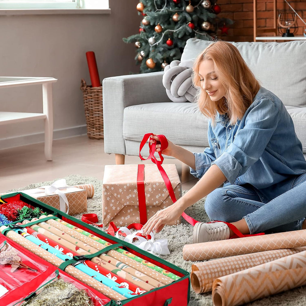 MaidMAX Christmas Wrapping Paper Storage Bag - 42-Inch Gift Wrap Organizer with Durable 600D Oxford Fabric | Holds Rolls, Ribbons & Bows