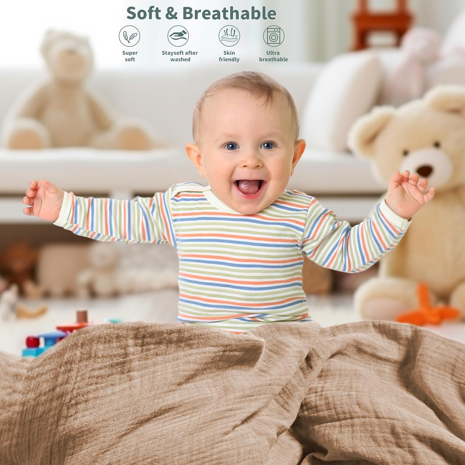 Skiennix Muslin Swaddle Blankets - Soft & Breathable 2-Pack for Newborns | Large 41 x 41 Inches (Beige & Coffee)