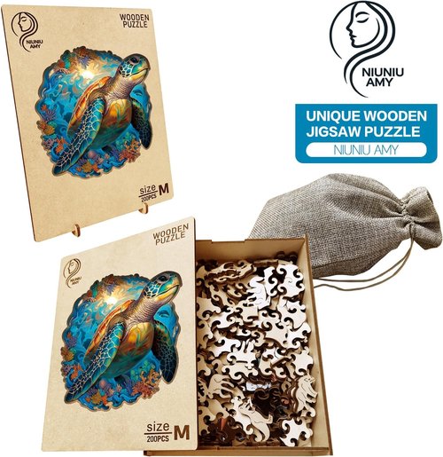 Coral Sea Turtle Jigsaw Puzzle by Wooden Puzzle - 200 Pieces | Fun Family Game Gift, Unique Shape, 11 x 11 Inch