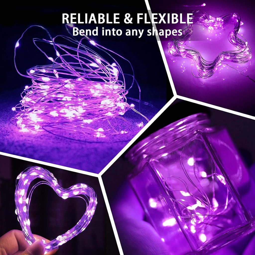 Skiennix 100 Pack Purple Fairy Lights - 7Ft Battery Operated Twinkle String Lights | Waterproof for Weddings & Parties