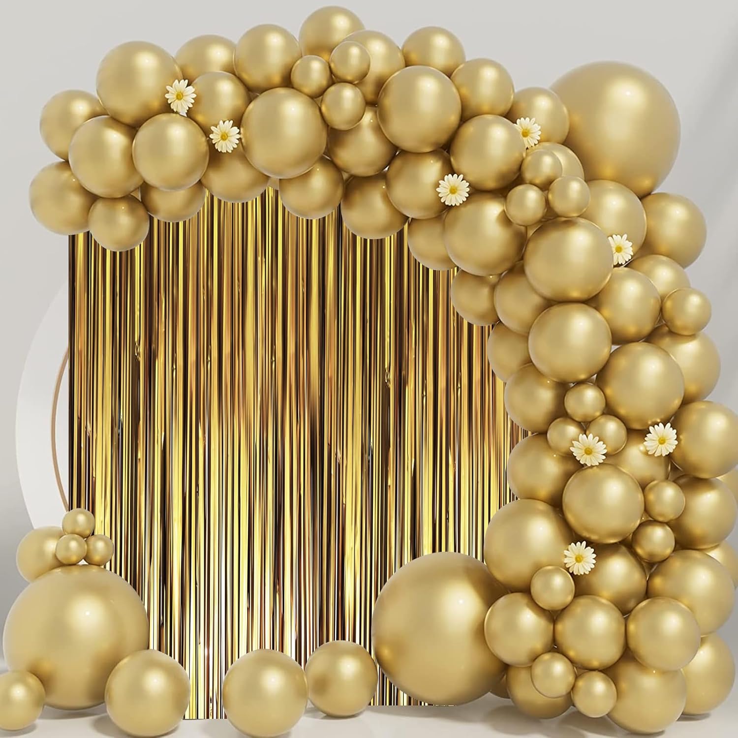 Voircoloria Matte Dark Gold Foil Fringe Backdrop Curtains - 3 Pack Tinsel Streamers for Parties & Events