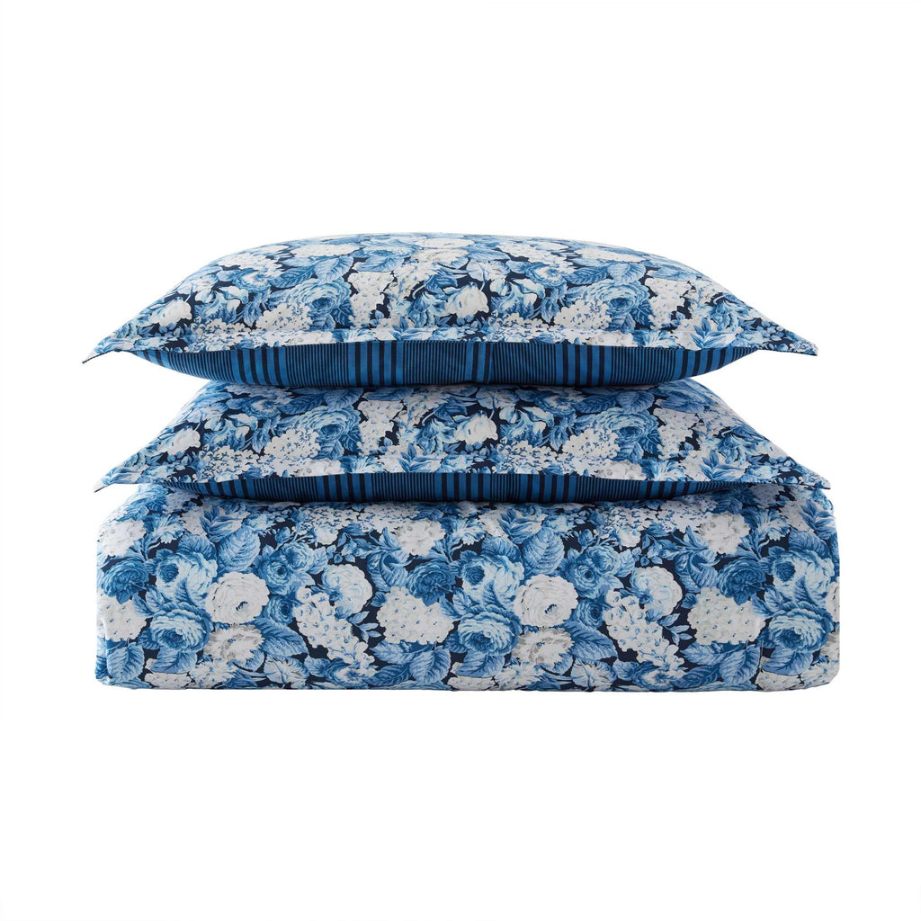 Laura Ashley - Queen Comforter Set, Soft Cotton Bedding, Medium Weight for Year Round Comfort, 3 Piece Bed Set with Matching Pillowcases (Sweet Memories Blue)