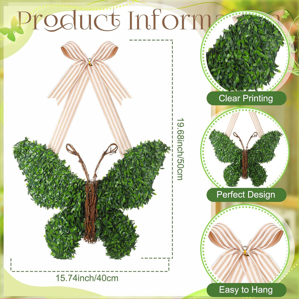 Suncalla 20-Inch Butterfly Wreath - Spring Artificial Boxwood Decor for Indoor/Outdoor Use