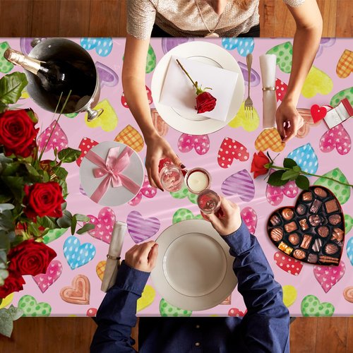 TJYJOY 4 Pack Valentines Decorations Wedding Day Tablecloth Love Heart Pink Table Cloth Pink Table Covers Wedding Anniversary Waterproof Tablecloth for Confession Valentines Day Supplies 51 x 86in