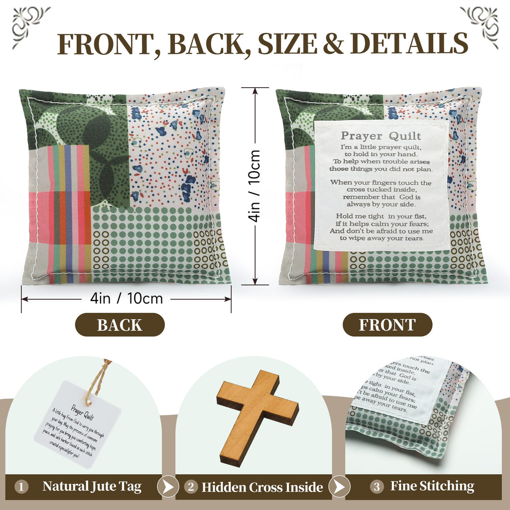 SURDOCA 6PCS Prayer Quilt with Cross Inside & Greeting Card, Handmade Pocket Prayer Quilt in Gift Box, Christian Get Well & Encouragement Gift for Women & Men