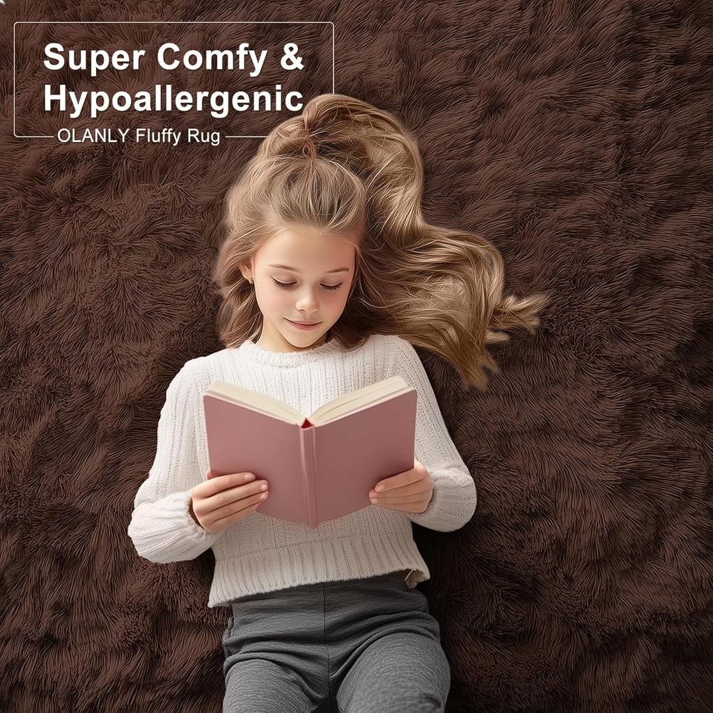 OLANLY Area Rugs - Soft Fluffy Shaggy Indoor Carpet for Living Room & Bedroom | Machine Washable 4x5.9 ft