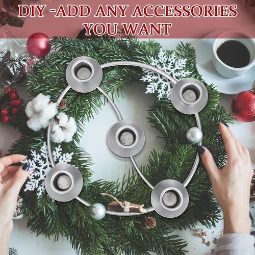 LemonRoad Christmas Advent Wreath Ring - 5 Candle Holder Silver Round Metal Table Decor