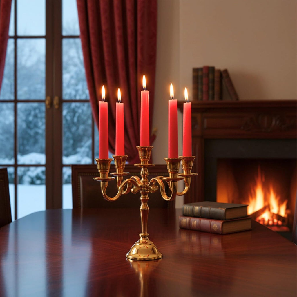 Rely+ 5 Arm Baby Candelabra - Gold Glossy Taper Candle Holders for Gothic Home Decor | 8 Inch Centerpiece
