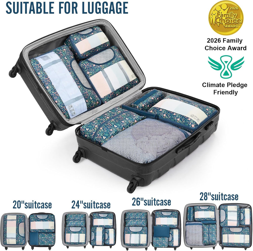 Veken Packing Cubes - Travel Organizer Set with Laundry Bag & Passport Holder | 4 Sizes for Easy Packing