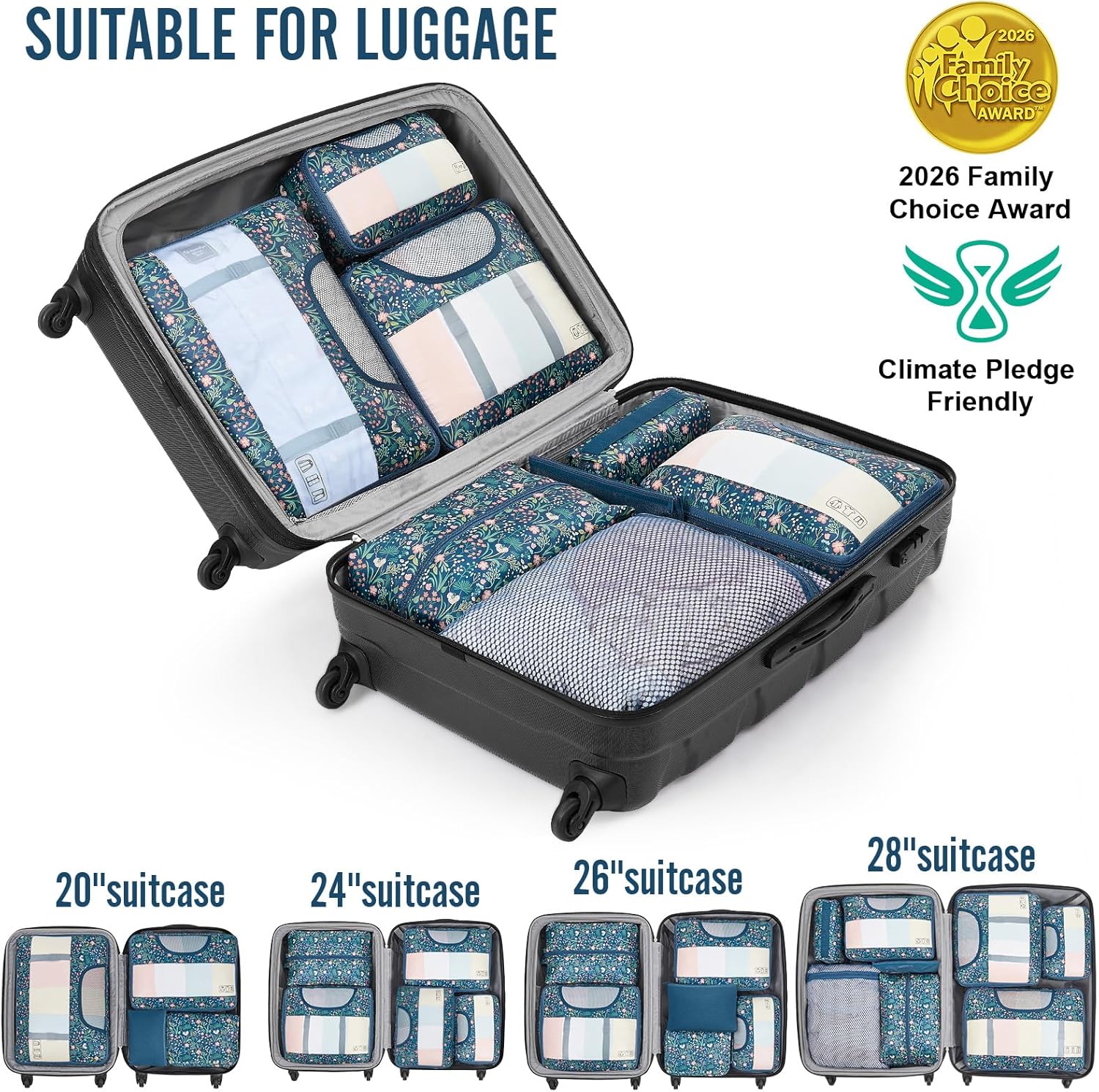 Veken Packing Cubes - Travel Organizer Set with Laundry Bag & Passport Holder | 4 Sizes for Easy Packing