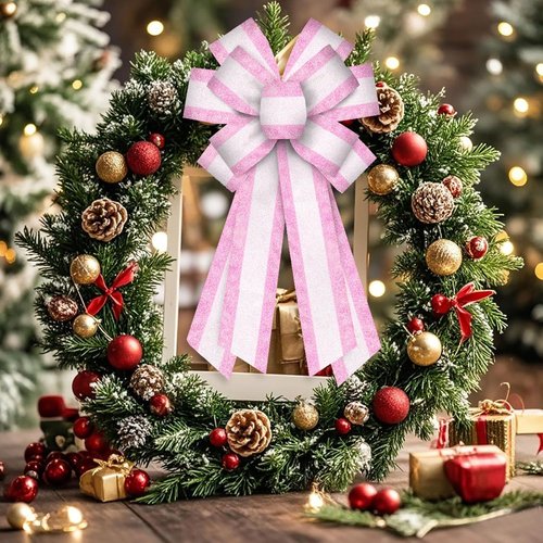 Luxury Glittery Pink & White Valentine's Day Wreath Bow - Extra Large 11.42x20.87 Inch Decor for Front Doors & Holiday Trees