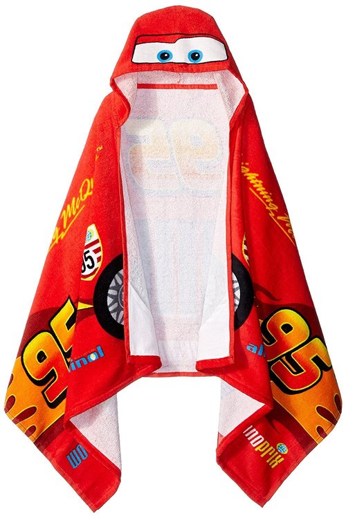 Jay Franco Kids Hooded Towel – 22" x 51" Super Soft Bath Wrap with 3D Hood, Beach, Pool & Travel, Official Licensed Product, Red - Cars