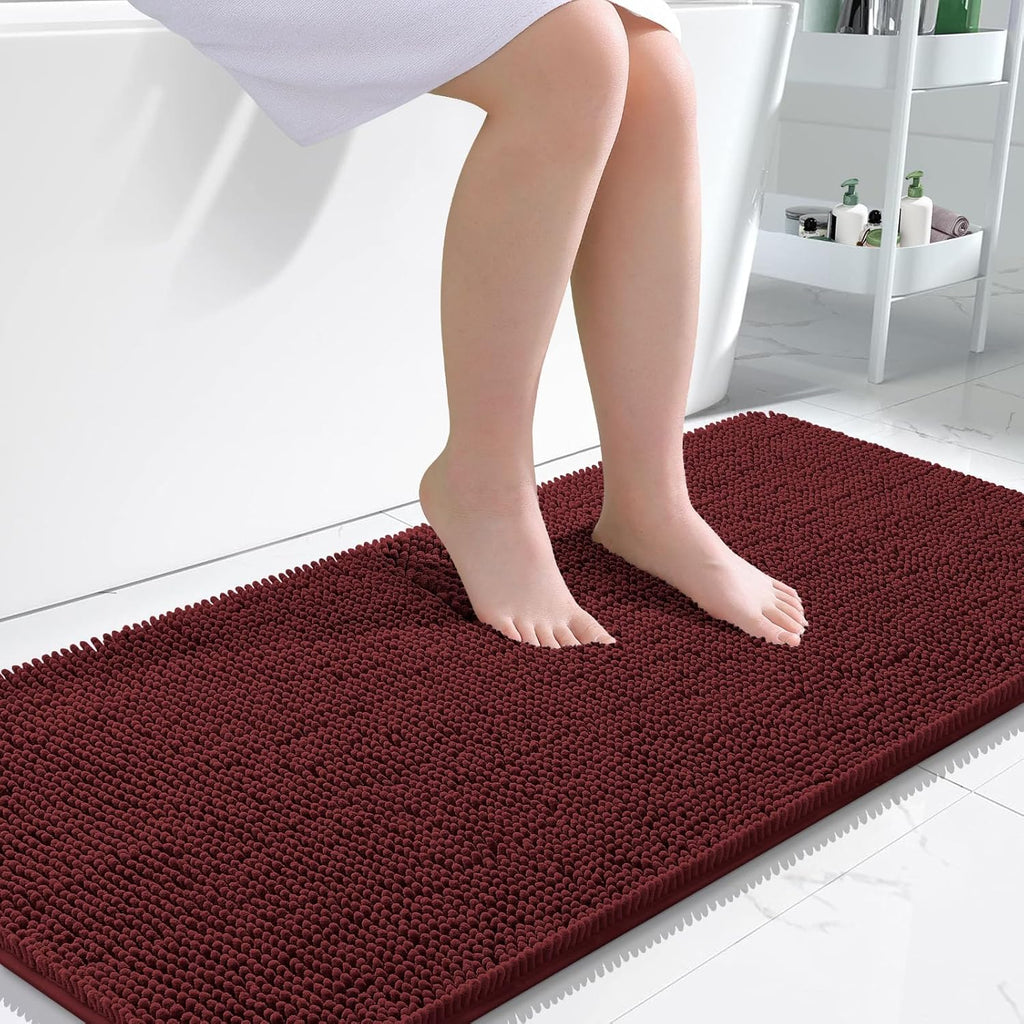 OLANLY Bathroom Runner Rugs - Soft Absorbent Chenille with Rubber Backing | Quick Dry, 47x24, Andorra Red-Brown