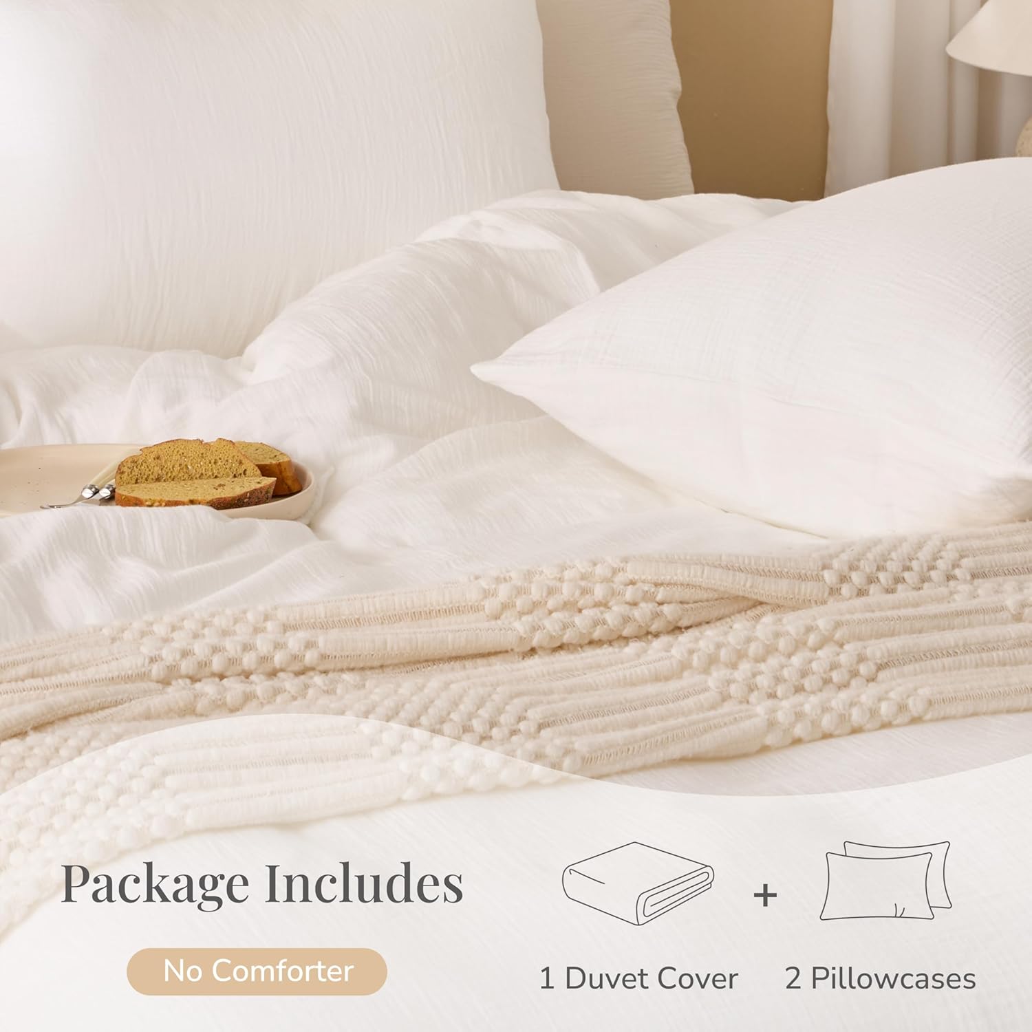 Skiennix Off White Duvet Cover Set - 100% Sandwashed Cotton, Soft & Cozy | Queen Size 90 x 90 Inches