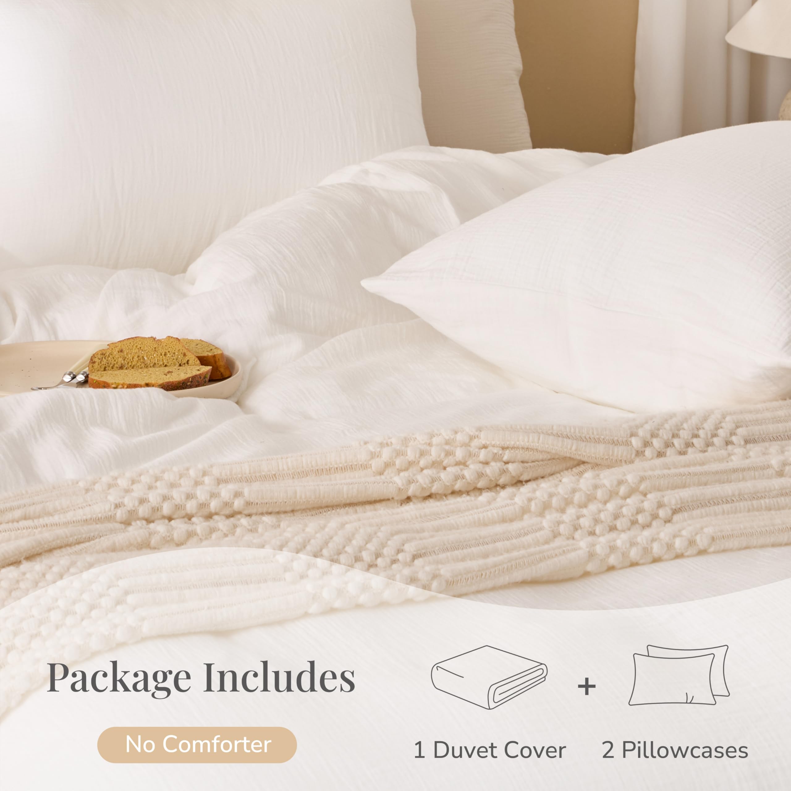 RENEWROOTS Off White Duvet Cover Queen Size, 100% Sandwashed Cotton Soft Queen Duvet Cover Set 3 Pieces with Zipper Clousre & Corner Buttons (Off White, Queen 90 x 90)