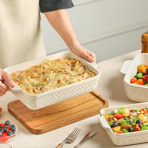 Casserole Dishes for Oven, Ceramic Baking Dishes Set of 3, Rectangular Lasagna Pans Casserole Dish Set for Baking, Cooking, Kitchen, Cake Dinner, Banquet (15.4''/12.3''/9.8'')