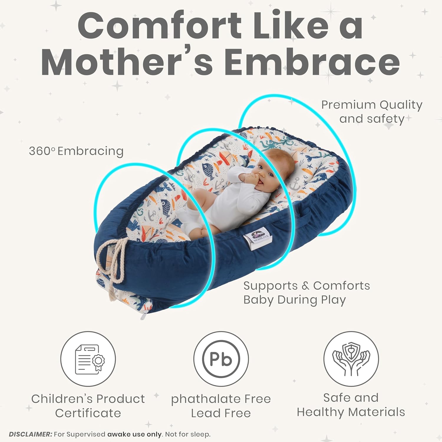 Skiennix Newborn Lounger - Flexible & Portable Infant Support Cushion | Soft 100% Cotton, Multi-Use for Travel & Changing Mat