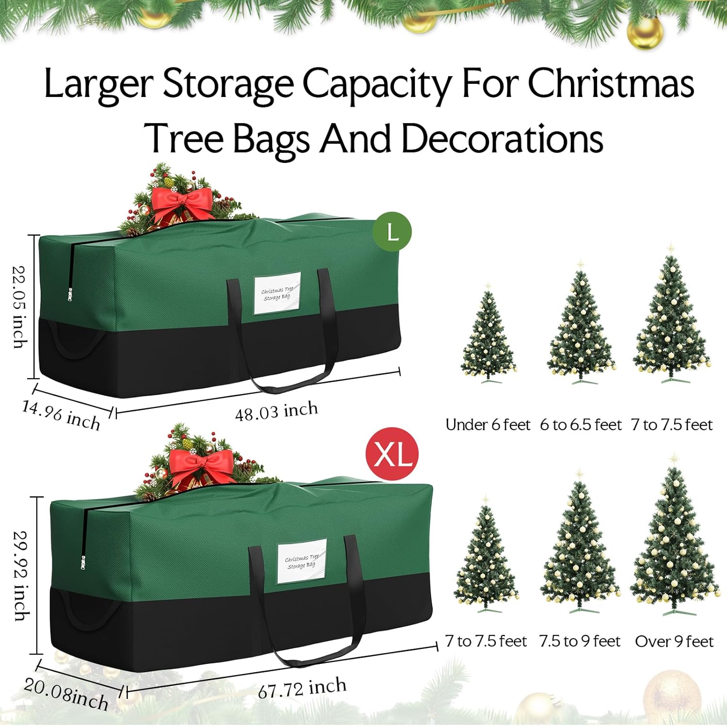 Skiennix Christmas Tree Storage Bag - Fits Up to 10 Ft Tall Trees | Heavy-Duty 600D Oxford Material with Reinforced Handles & Dual Zipper